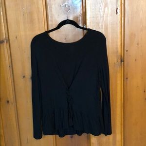 Cute front-cinch tie black blouse